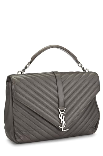 Yves Saint Laurent, Pre-Loved Grey Chevron Leather College Large, Grey