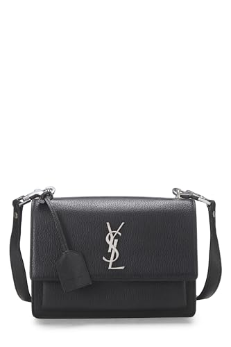 Yves Saint Laurent, Bolso Sunset mediano de piel de becerro negra Pre-Loved, Negro