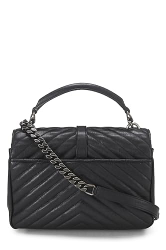 Yves Saint Laurent, Pre-Loved Black Chevron Leather College Medium, Negro