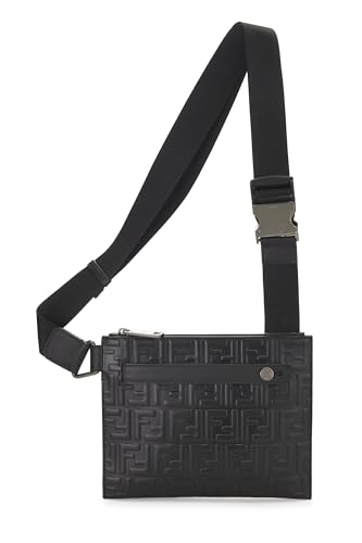 Fendi, sac messager en cuir noir gaufré Zucca d'occasion, noir