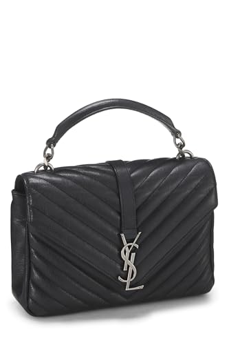 Yves Saint Laurent, College Medium en cuir à chevrons noirs d'occasion, noir