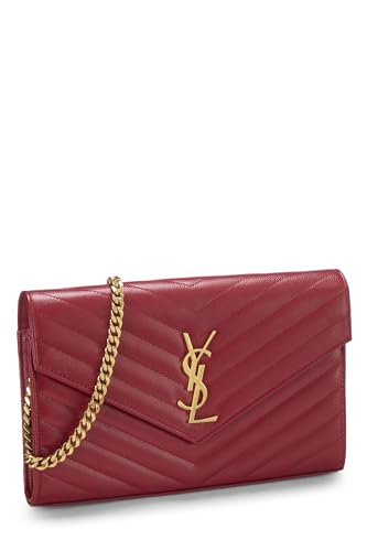 Yves Saint Laurent, Portefeuille enveloppe sur chaîne en cuir de veau grainé rouge d'occasion (WOC), rouge