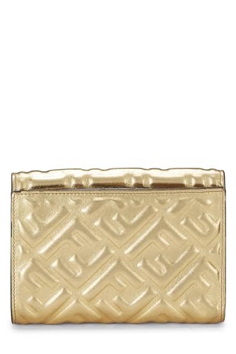 Fendi, portefeuille compact en relief Zucca doré d'occasion, doré