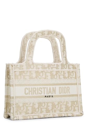 Dior, Bolso tote tipo libro pequeño de lona con bordado dorado Pre-Loved, Dorado