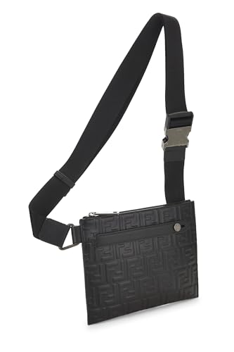 Fendi, Bolso bandolera de piel con relieve Zucca negro Pre-Loved, Negro