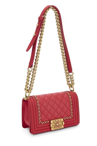 Chanel, petit sac à main Boy en cuir d'agneau rose d'occasion avec chaîne, rose