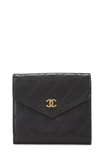 Chanel, portefeuille compact Black Caviar d'occasion, noir