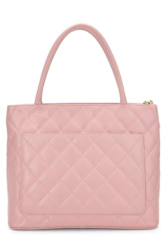 Chanel, sac fourre-tout matelassé à médaillon en caviar rose d'occasion, rose