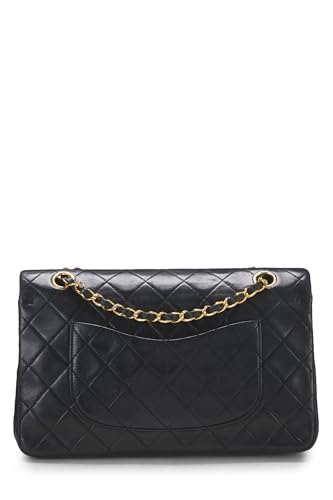 Chanel, Solapa doble clásica de piel de cordero acolchada negra Pre-Loved Mediana, Negro