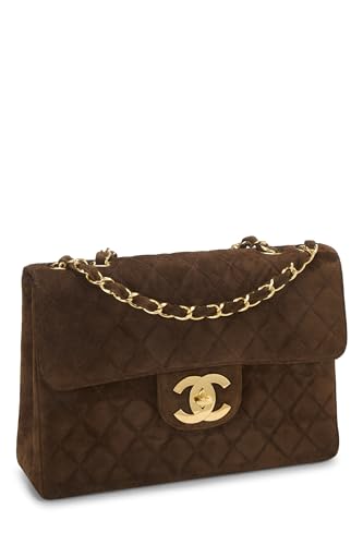 Chanel, Jumbo demi-rabat en daim matelassé marron d'occasion, marron