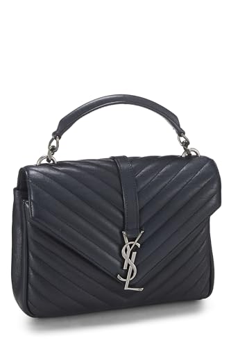 Yves Saint Laurent, Pre-Loved Navy Chevron Leather College Medium, Azul marino