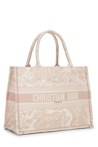 Dior, Sac fourre-tout en toile de Jouy brodée rose, grand modèle, d'occasion