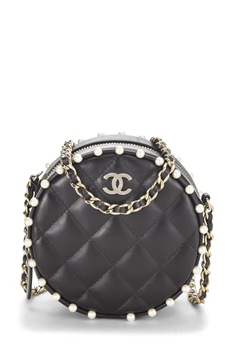 Chanel, Pre-Loved Black Quilted Lambskin Round Classic Chain Clutch, Black