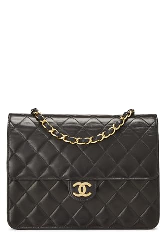 Chanel, Petit sac à rabat en cuir d'agneau matelassé noir d'occasion, noir