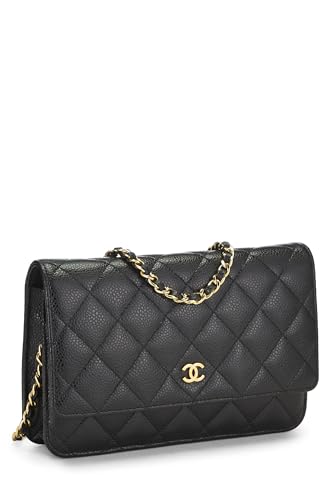 Chanel, portefeuille matelassé classique sur chaîne Black Caviar d'occasion (WOC), noir