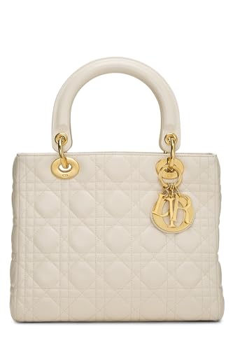 Dior, Pre-Loved Cream Cannage Quilted Lambskin Lady Dior Medium, White