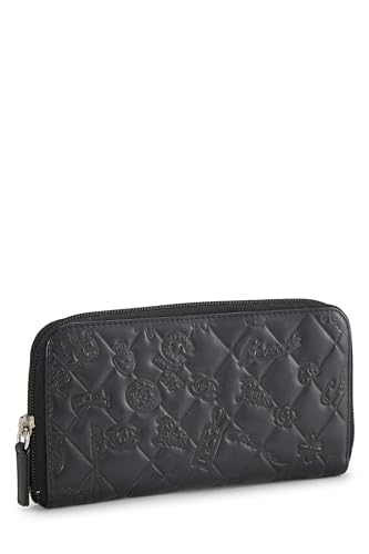 Chanel, portefeuille Icon Charm en cuir d'agneau noir d'occasion, noir