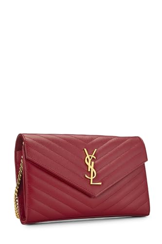 Yves Saint Laurent, Pre-Loved Red Grainy Leather Monogram Wallet on Chain, Red