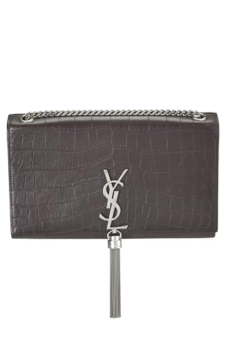 Yves Saint Laurent, Pre-Loved Grey Crocodile Embossed Kate Tassel Medium, Brown