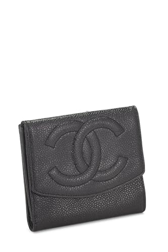 Chanel, Pre-Loved Black Caviar Timeless 'CC' Compact Wallet, Black