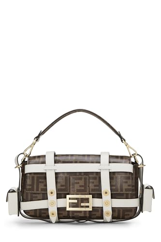 Fendi, Baguette Cage en toile enduite Zucca blanche d'occasion, blanc