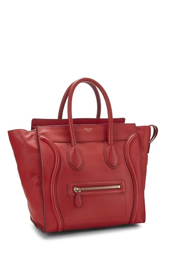 Céline, Pre-Loved Red Drummed Calfskin Luggage Mini, Red