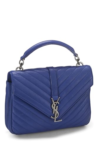 Yves Saint Laurent, Pre-Loved Blue Chevron Leather College Medium, Azul