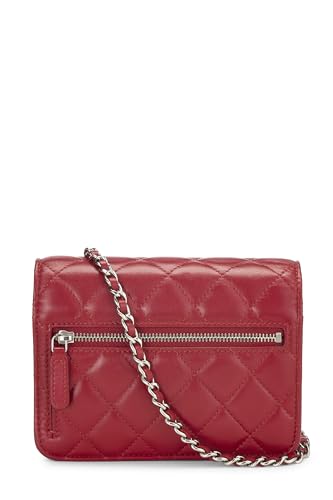 Chanel, Portefeuille classique sur chaîne (WOC) Mini en cuir d'agneau matelassé rouge d'occasion, rouge