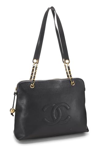 Chanel, grand sac fourre-tout Black Caviar « CC » d'occasion, noir