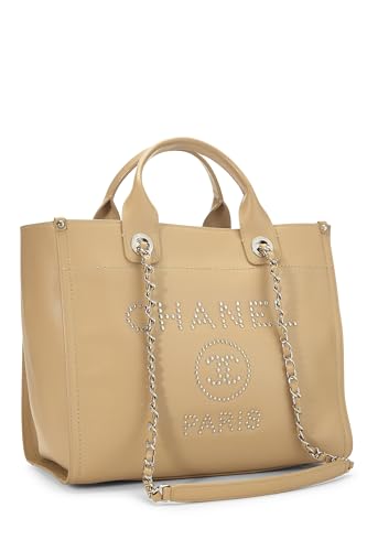 Chanel, Pre-Loved Beige Caviar Deauville Medium, Beige