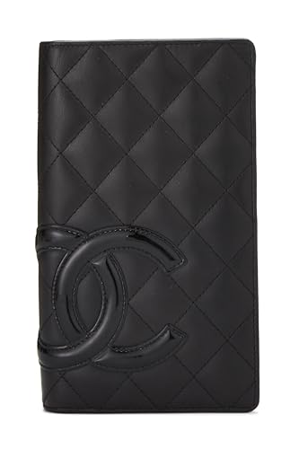 Chanel, Portefeuille long Cambon Ligne en cuir de veau matelassé noir d'occasion, noir