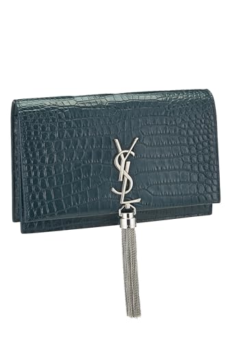 Yves Saint Laurent, Pre-Loved Green Calfskin Kate with Tassel Wallet On Chain (WOC), Green