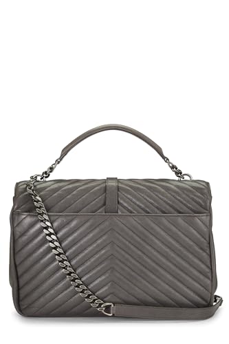 Yves Saint Laurent, Pre-Loved Grey Chevron Leather College Large, Grey