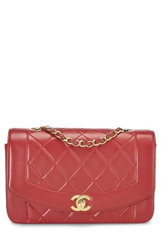 Chanel, Solapa Diana pequeña de piel de cordero acolchada roja Pre-Loved, Rojo