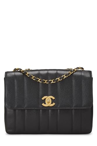 Chanel, Media solapa de caviar vertical negra Pre-Loved, Mediana, Negro