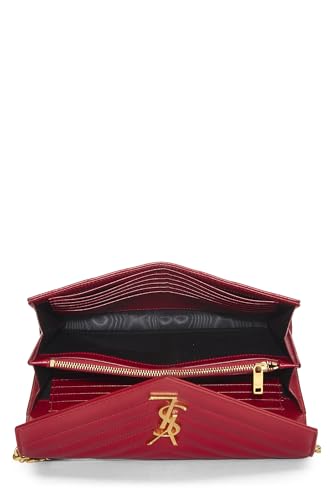 Yves Saint Laurent, Pre-Loved Red Grainy Leather Monogram Wallet on Chain, Red