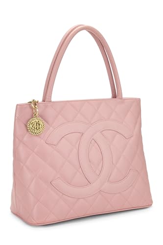 Chanel, sac fourre-tout matelassé à médaillon en caviar rose d'occasion, rose