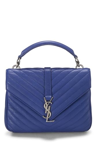 Yves Saint Laurent, College Medium en cuir à chevrons bleus d'occasion, bleu