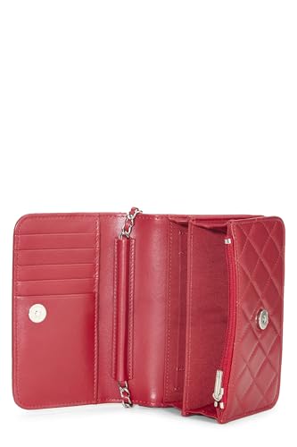 Chanel, Portefeuille classique sur chaîne (WOC) Mini en cuir d'agneau matelassé rouge d'occasion, rouge