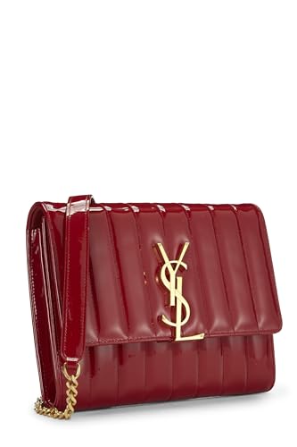 Yves Saint Laurent, Pre-Loved Red Quilted Patent Leather Vicky Crossbody Large, Red