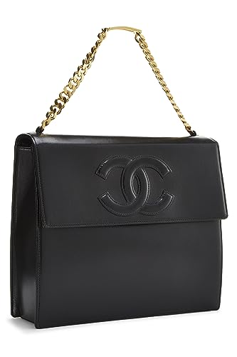 Chanel, Bolso de mano con solapa 'CC' de piel de cordero negra Pre-Loved, Negro