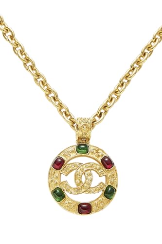 Chanel, Pre-Loved Gold Filigree Multicolor Gripoix Necklace Large, Gold