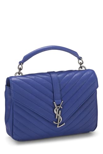 Yves Saint Laurent, Pre-Loved Blue Chevron Leather College Medium, Blue