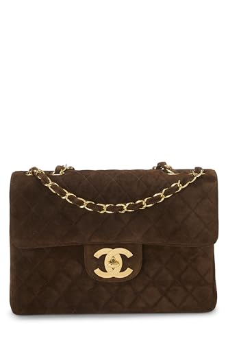 Chanel, Jumbo demi-rabat en daim matelassé marron d'occasion, marron