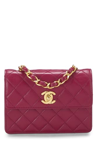 Chanel, sac à main à rabat en cuir d'agneau matelassé rose d'occasion, rose