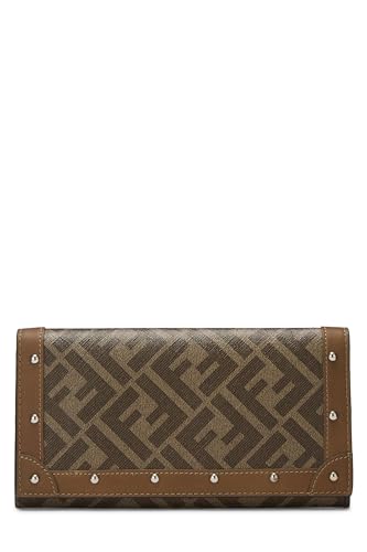 Fendi, portefeuille long en toile enduite marron d'occasion, marron