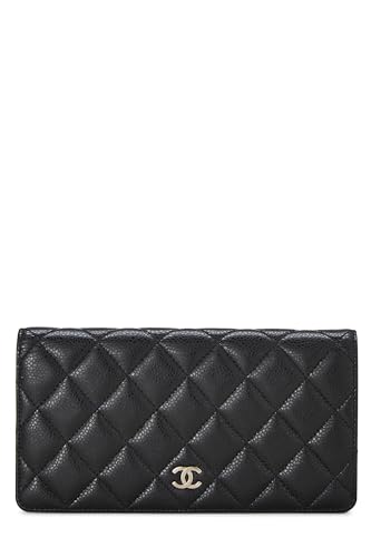 Chanel, Cartera larga Yen clásica de caviar acolchada negra Pre-Loved, Negro