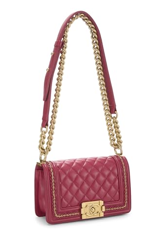 Chanel, sac Boy en cuir d'agneau matelassé rose d'occasion avec chaîne autour de la taille S, rose