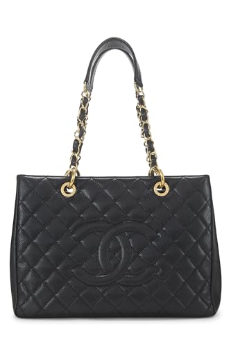 Chanel, Pre-Loved Black Quilted Caviar Grand Shopping Tote (GST), Black