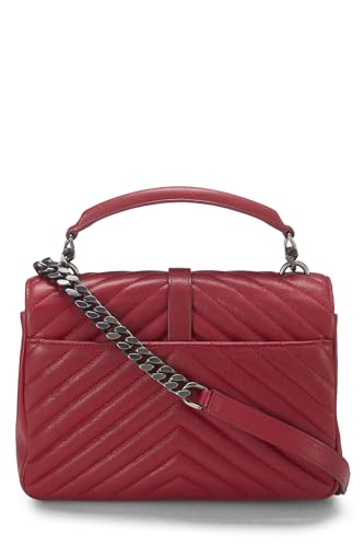 Yves Saint Laurent, Pre-Loved Red Chevron Leather College Medium, Rojo